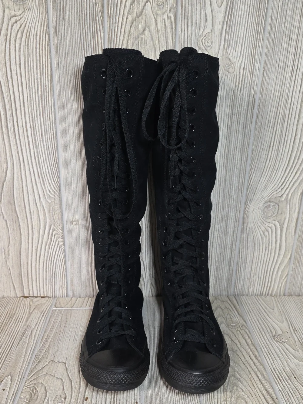 Converse All Star XX-Hi Boots Triple Black Knee High Lace Up Canvas Sneakers